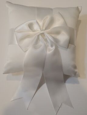 Satin Bow Ring Bearer Pillow in White